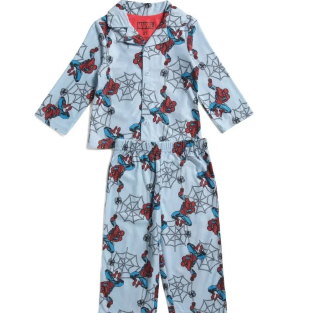 NWT Marvel SPIDERMAN Toddler Boys 2pc Coat Fleece Flame Resistant Sleep Set